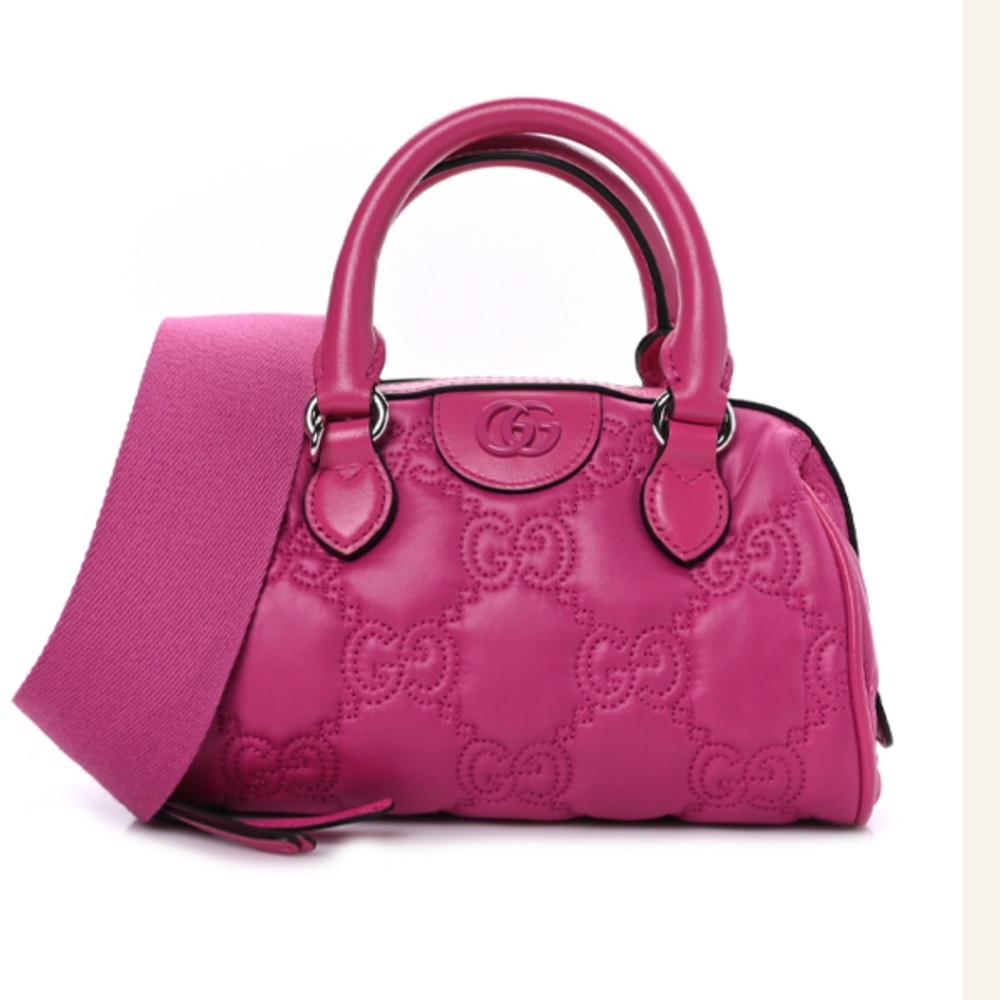 Gucci Fuchsia Shoulder Bag Enamel GG Matelasse Mini Bowler
Bag